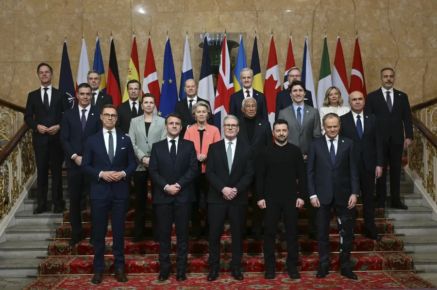 Britain’s Prime Minister Keir Starmer, front center, hosts the European leaders’ summit to discuss Ukraine at Lancaster House, London, Sunday March 2, 2025
